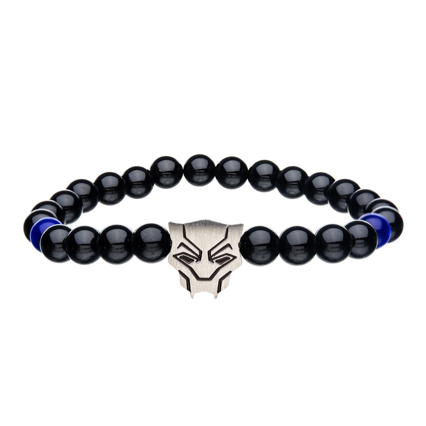 Black Panther Charm W/Natural Beads Bracelet