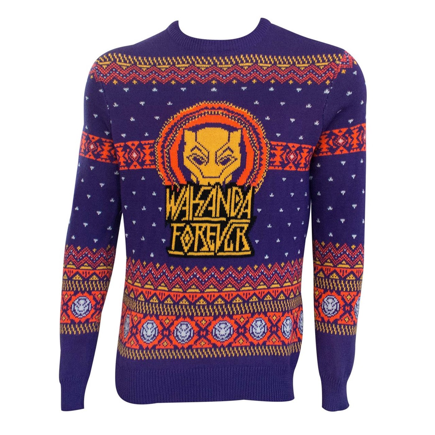 Black Panther Purple and Orange Ugly Christmas Sweater, Blue