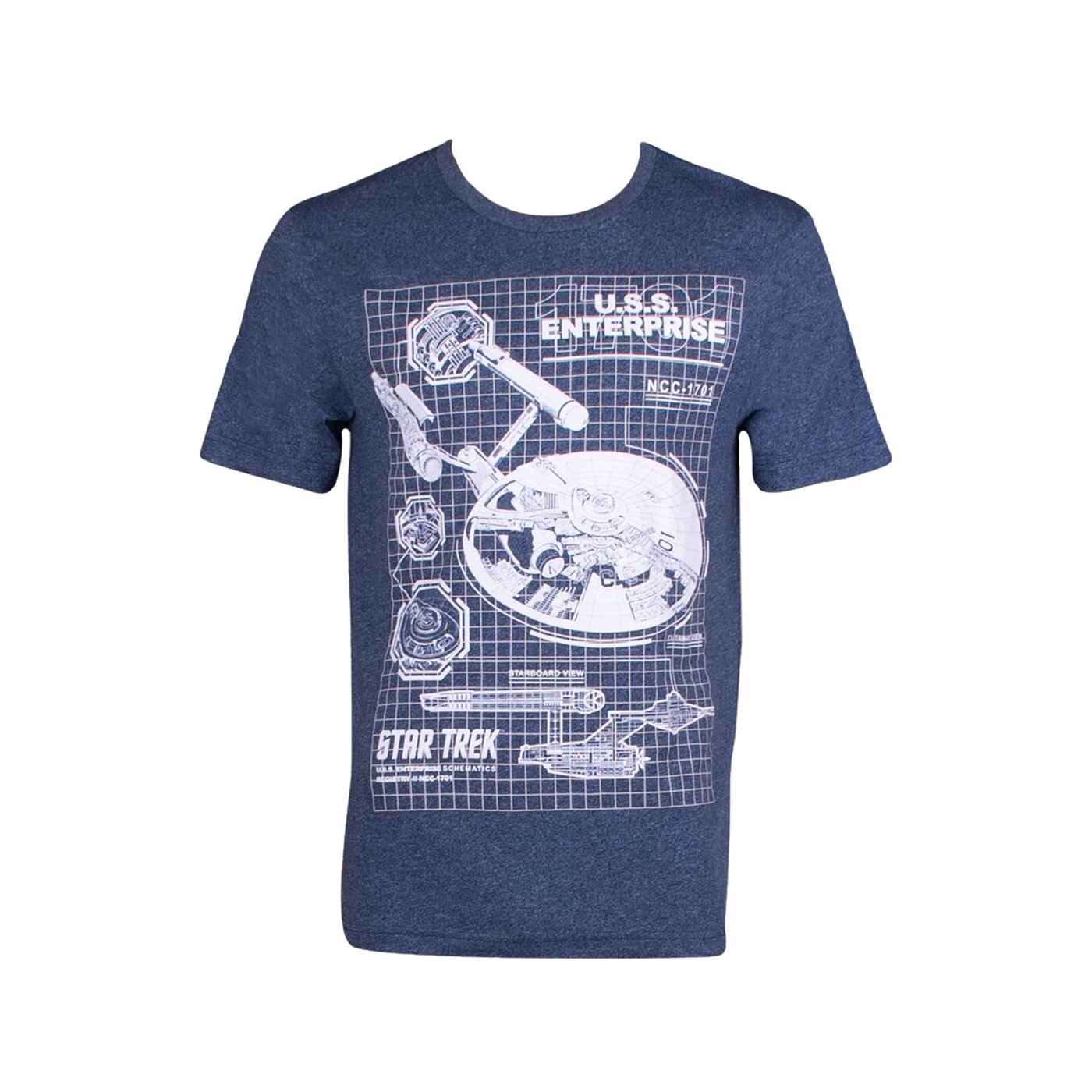 Star Trek U.S.S. Enterprise Schematic Designs Men's Blue Heather T-Shirt, Blue
