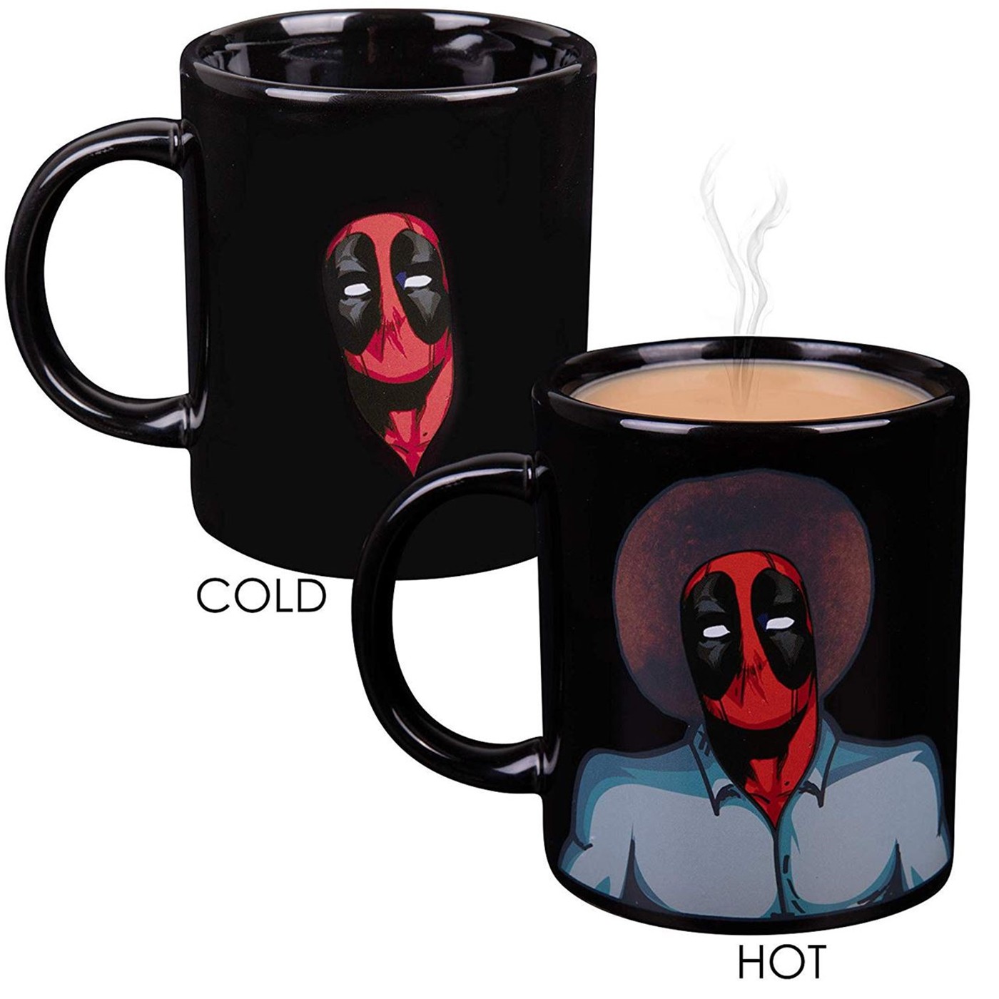 Deadpool as Bob Ross Heat Change Coffee Mug, Black