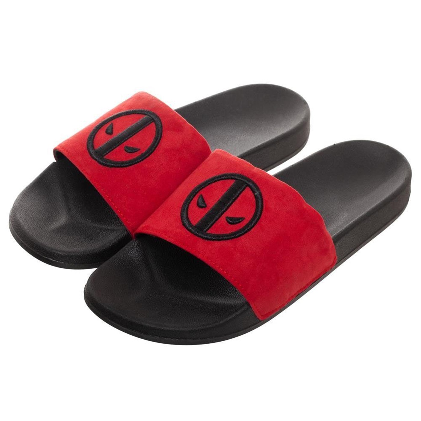Deadpool Vegan Suede Slide Sandals, Red