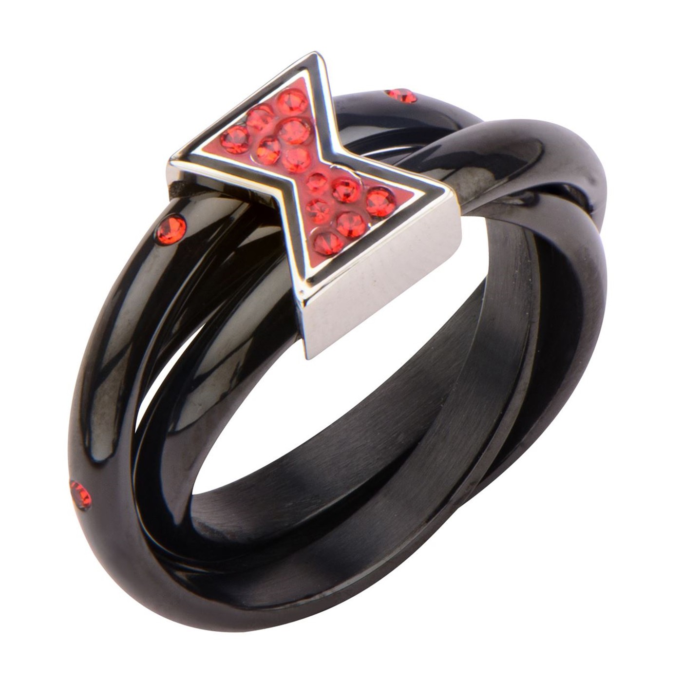 Black Widow Symbol Ring with Red Gems, Black