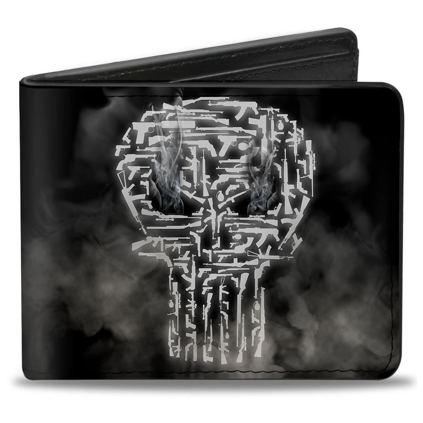 Punisher Smokey Weapons Skull Logo Bi-fold Wallet, Black