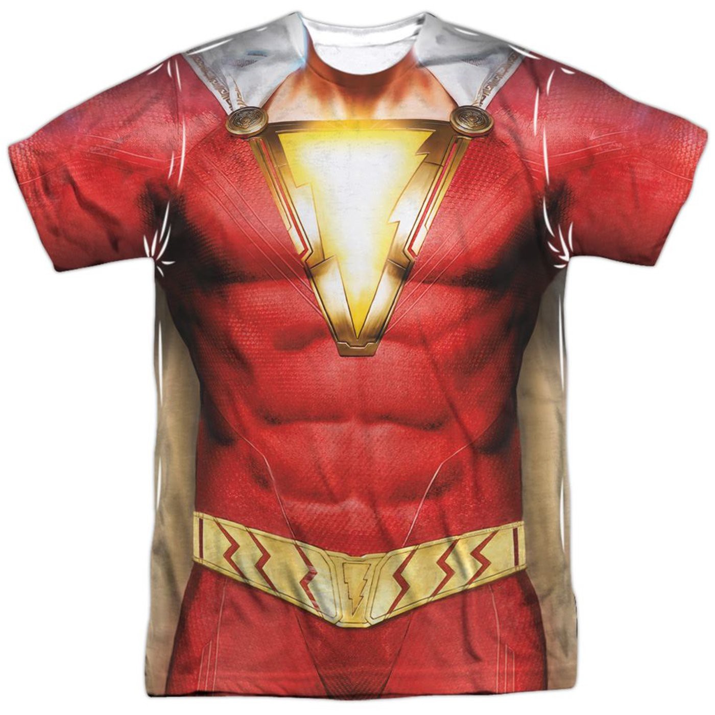 Shazam Movie Costume Uniform Sublimated Front and Back Print Men's T-Shirt, Red