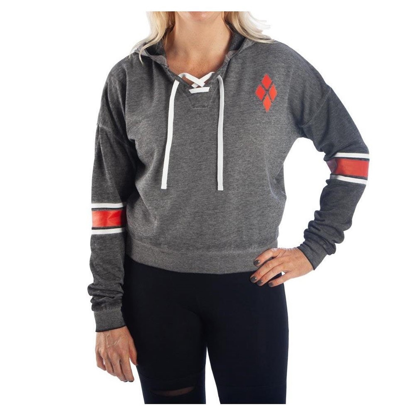 Harley Quinn Burnout Women's Hooded Pullover, Grey