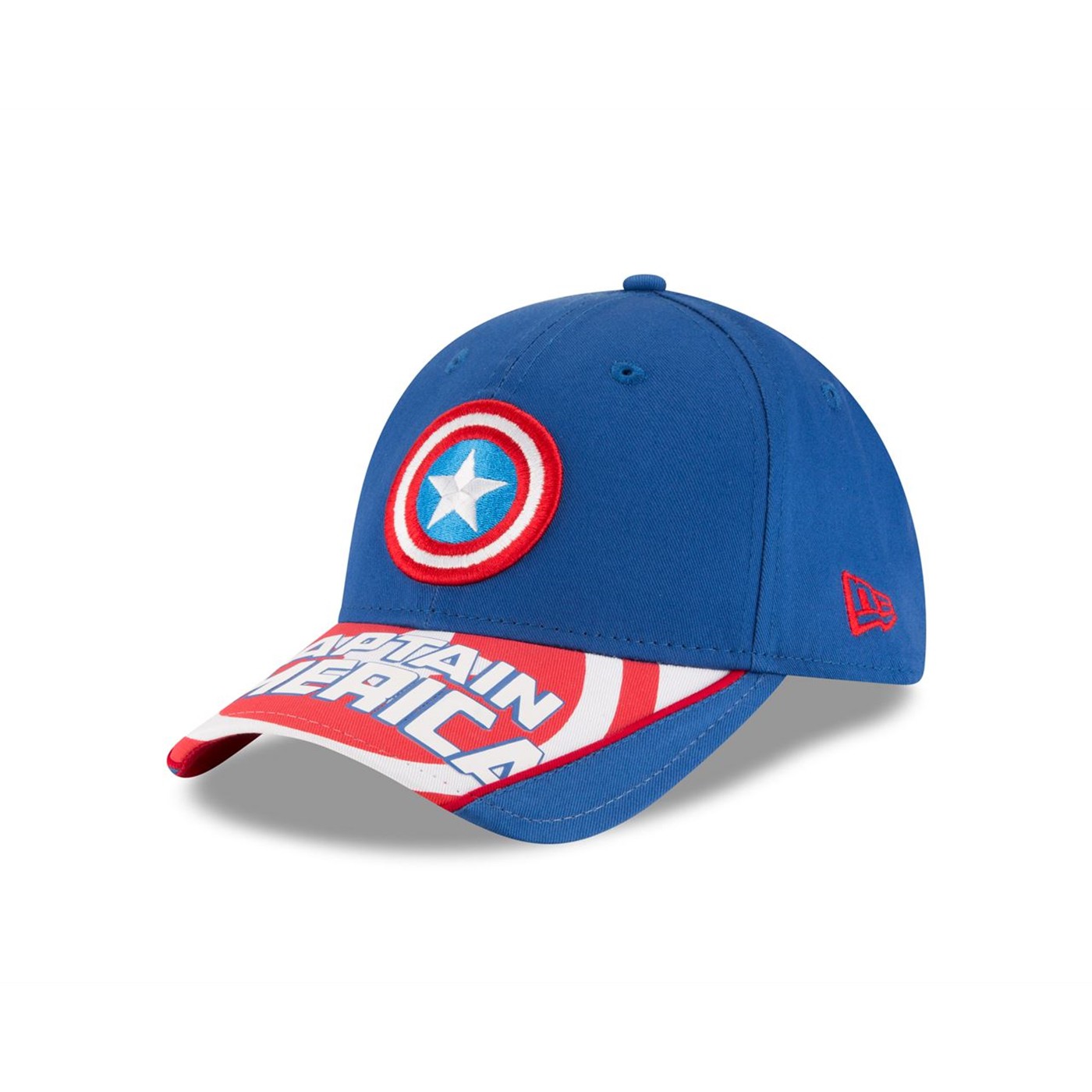 Captain America Symbol with Text Brim New Era 9Forty Adjustable Hat, Blue
