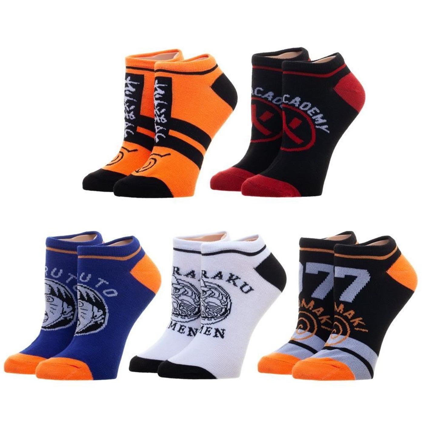 Naruto Five Pack Ankle Socks Set, Orange
