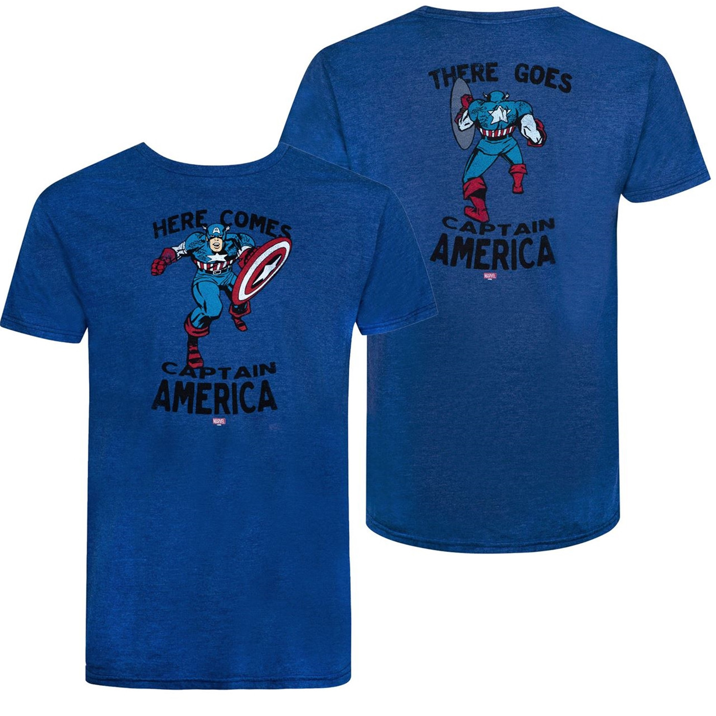 Captain America Hi & Bye Front and Back Print Retro Brand Vintage T-Shirt, Blue
