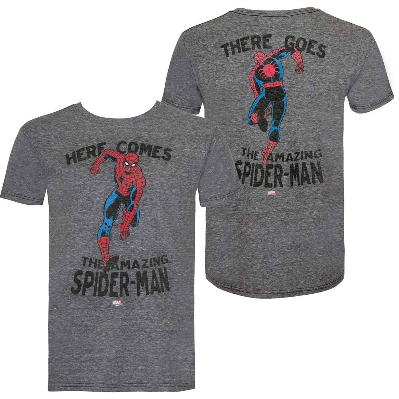 Spider-Man Hi & Bye Front and Back Print Retro Brand Vintage T-Shirt, Grey