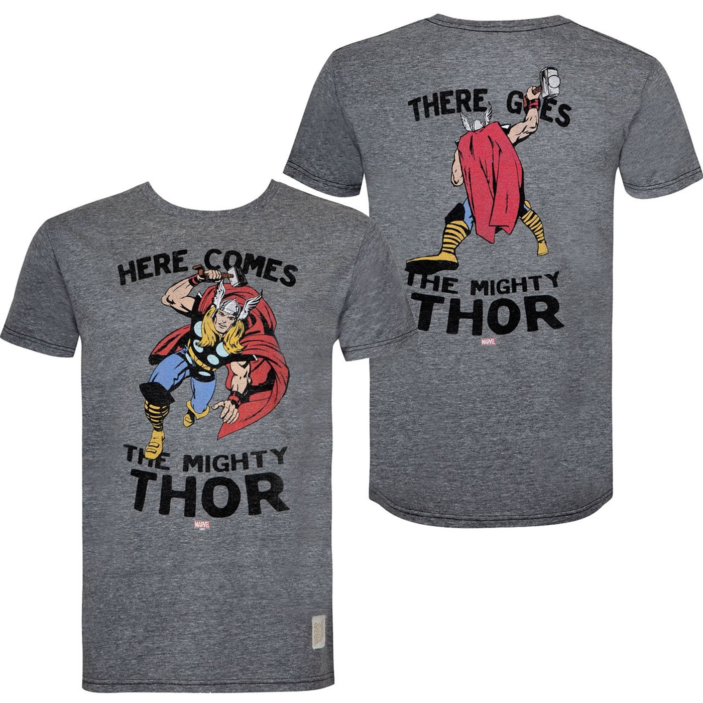 Thor Hi & Bye Front and Back Print Retro Brand Vintage T-Shirt, Grey