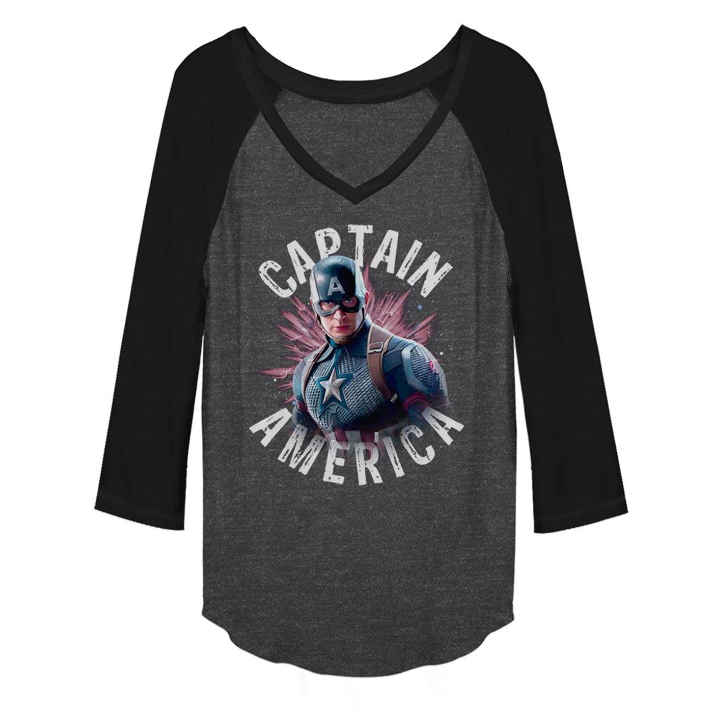 Avengers Endgame Captain America Burst Women's Long Sleeve V-Neck Raglan
