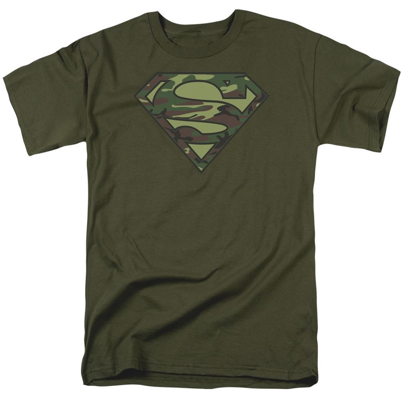 Superman Camo Symbol on Military Green Men's T-Shirt, Grey