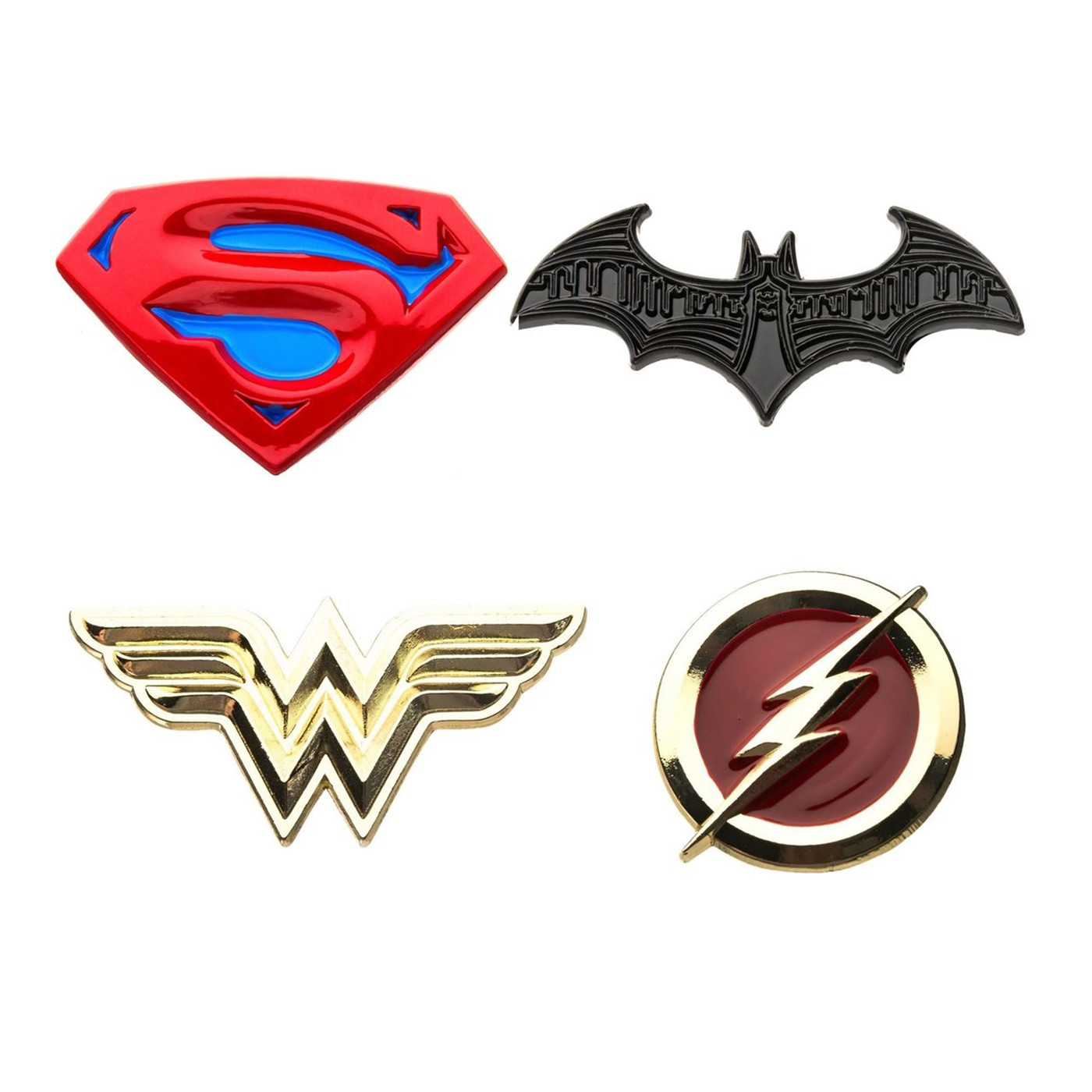 Justice League Superman  Batman  Wonder Woman and The Flash Enamel 4-Piece Pin Set, Red
