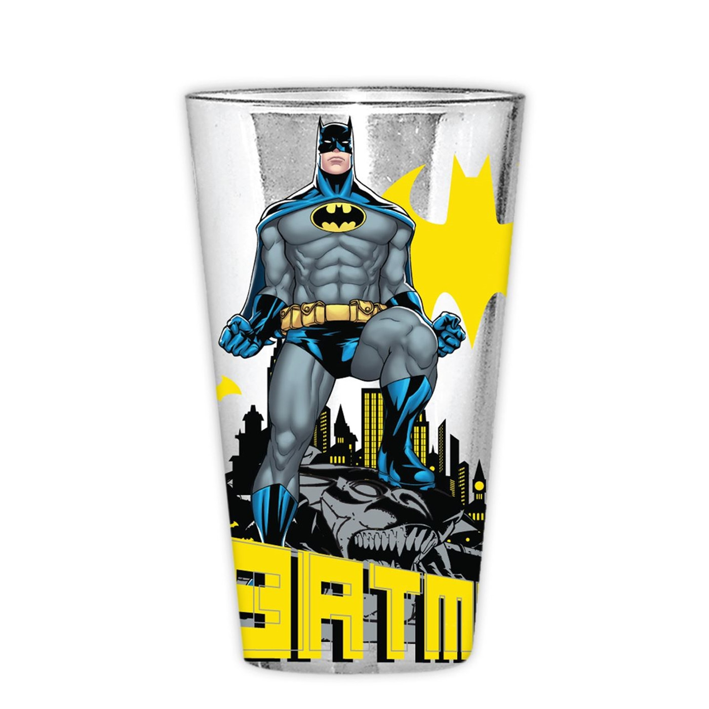 Batman Stance Logos 16oz Pint Glass, Grey