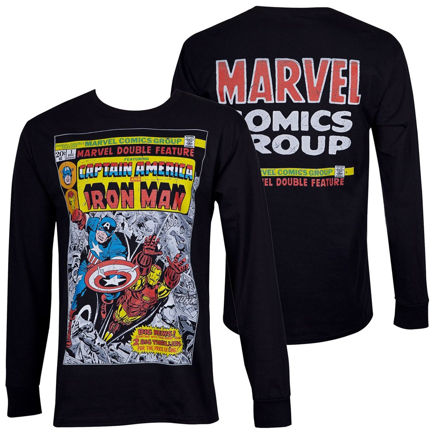Captain America and Iron Man Double Feature Comic Black Long Sleeve Shirt, Black