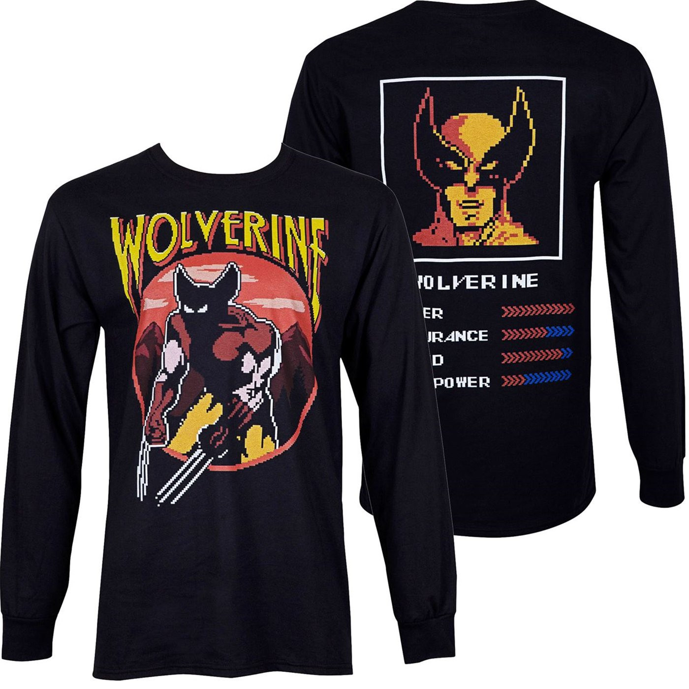 Wolverine Character Arcade Stats Black Long Sleeve Shirt, Black