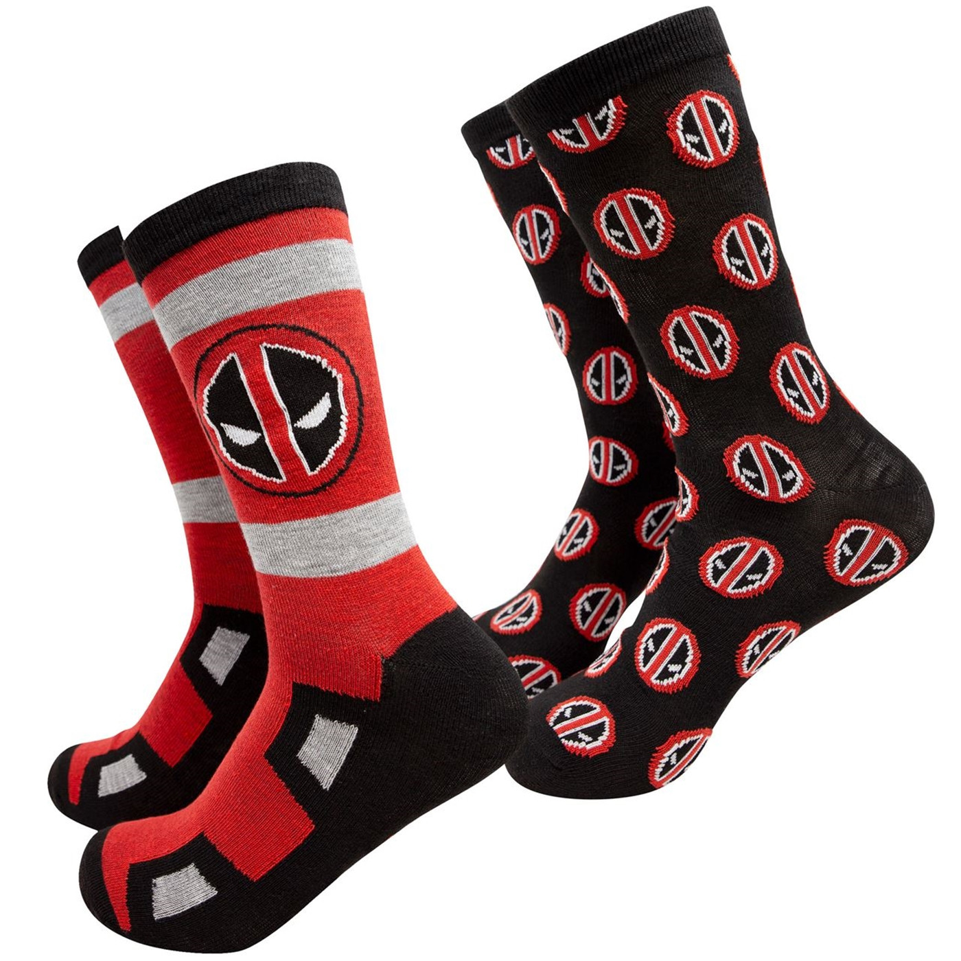 Deadpool Costume and Symbols Men's 2-Pack Crew Socks, Red