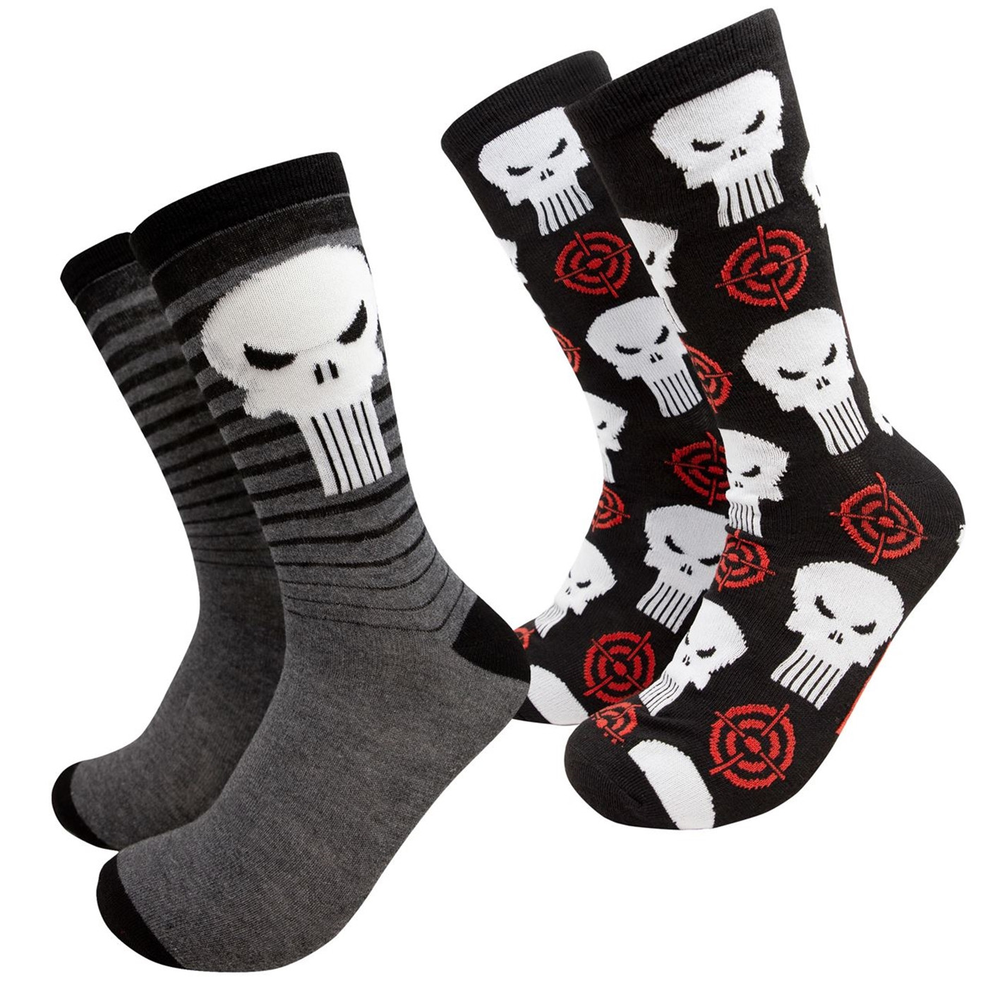 Punisher Gradient and Symbols and Sights Men's 2-Pack Crew Socks, Grey