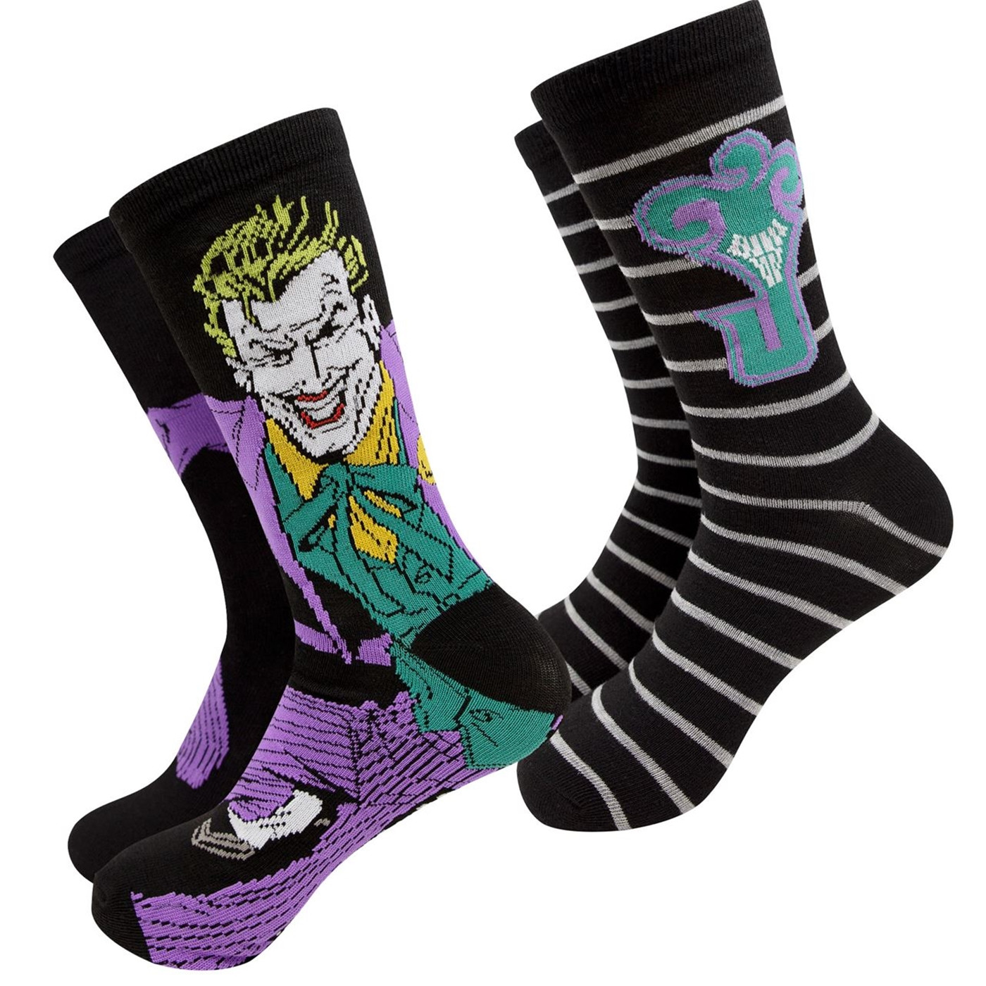 Joker Character and J Logo Men's 2-Pack Crew Socks, Black