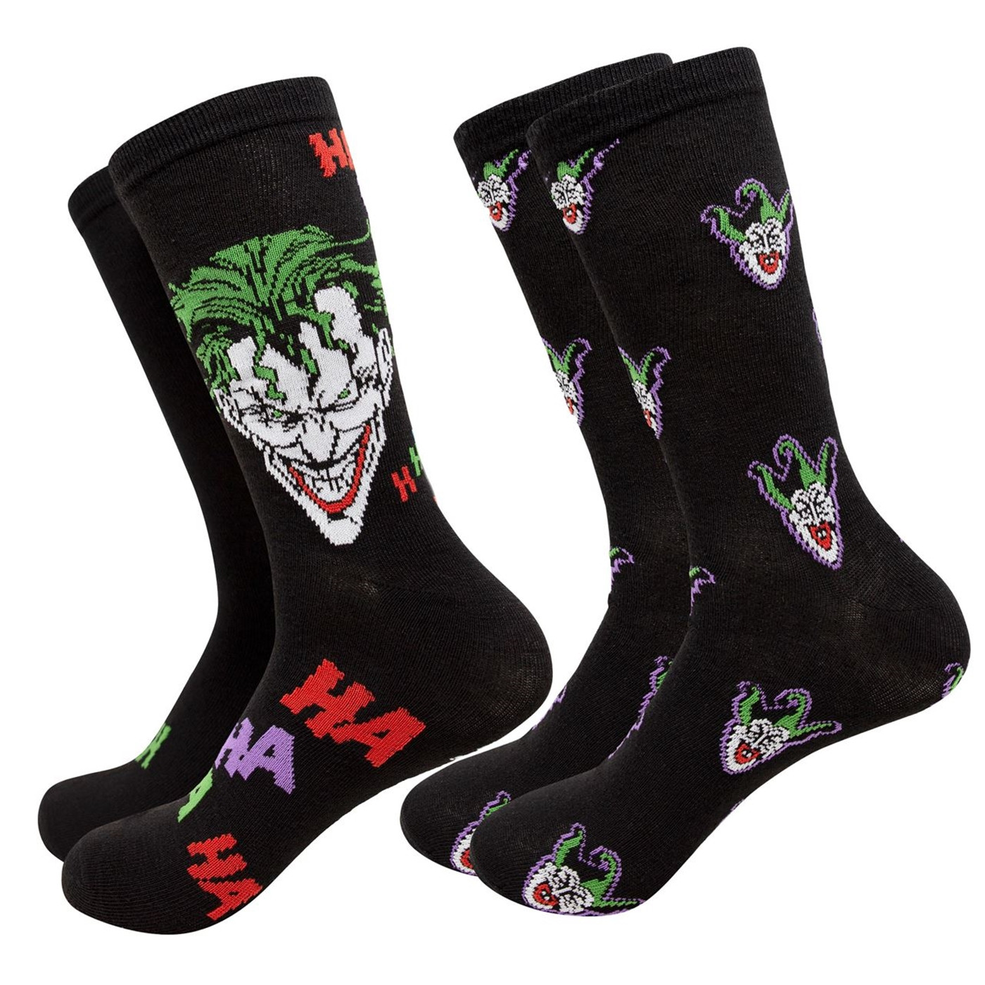 Joker Haha and Faces Men's 2-Pack Crew Socks, Black