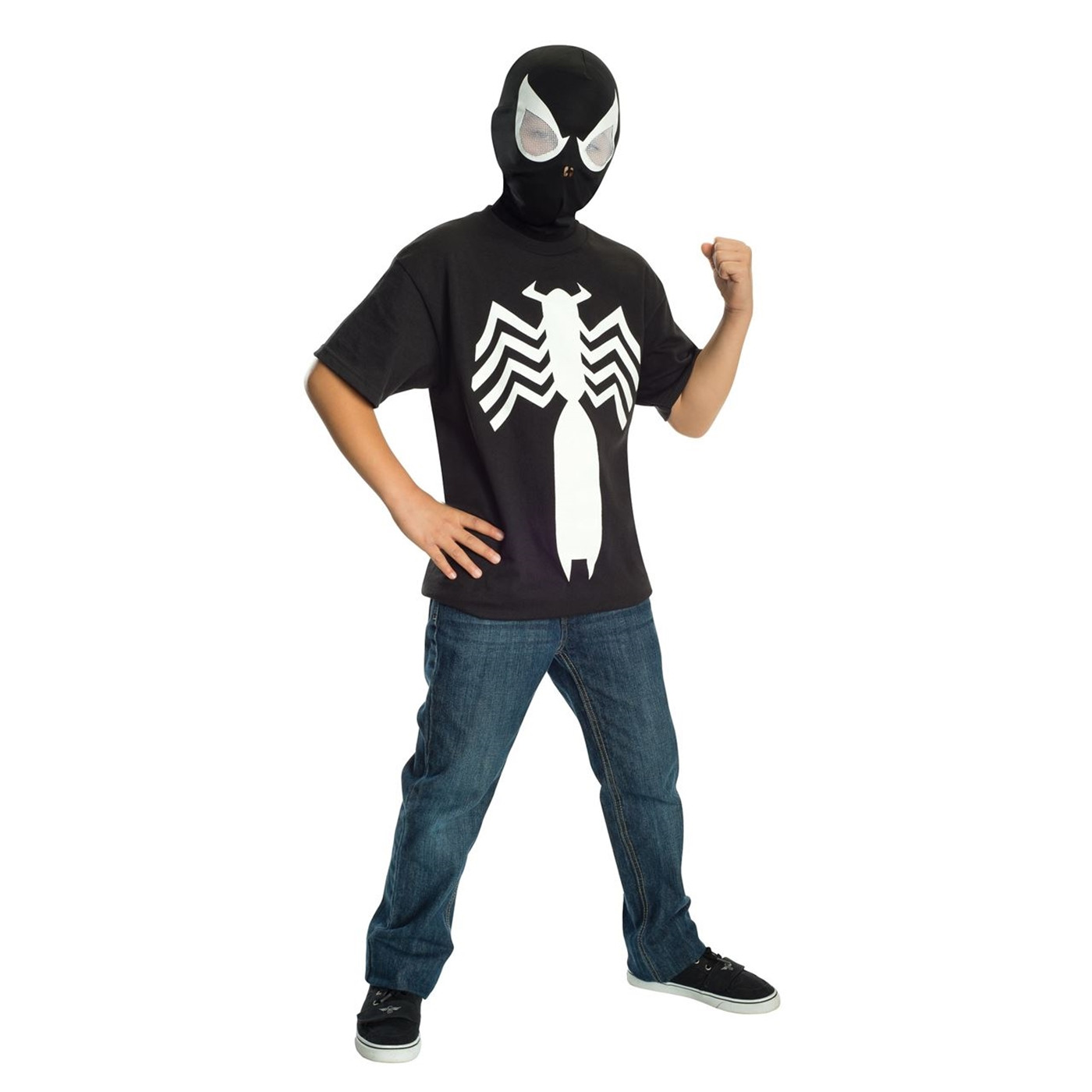 Spider-Man Black Costume Youth T-Shirt with Mask, Black