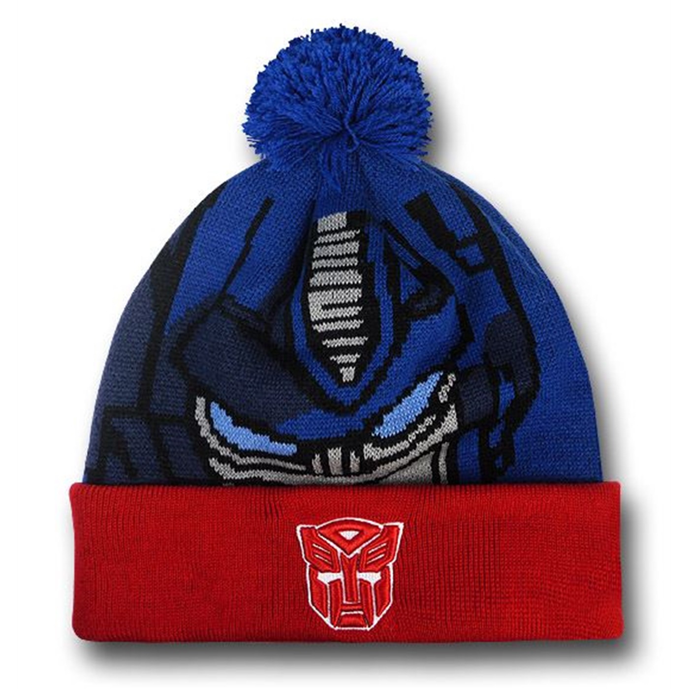 Optimus Prime Face Pom Pom Beanie, Blue