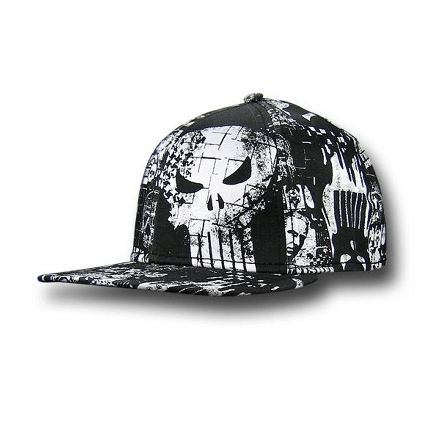 Punisher White Comic Print Black Baseball Cap, Black