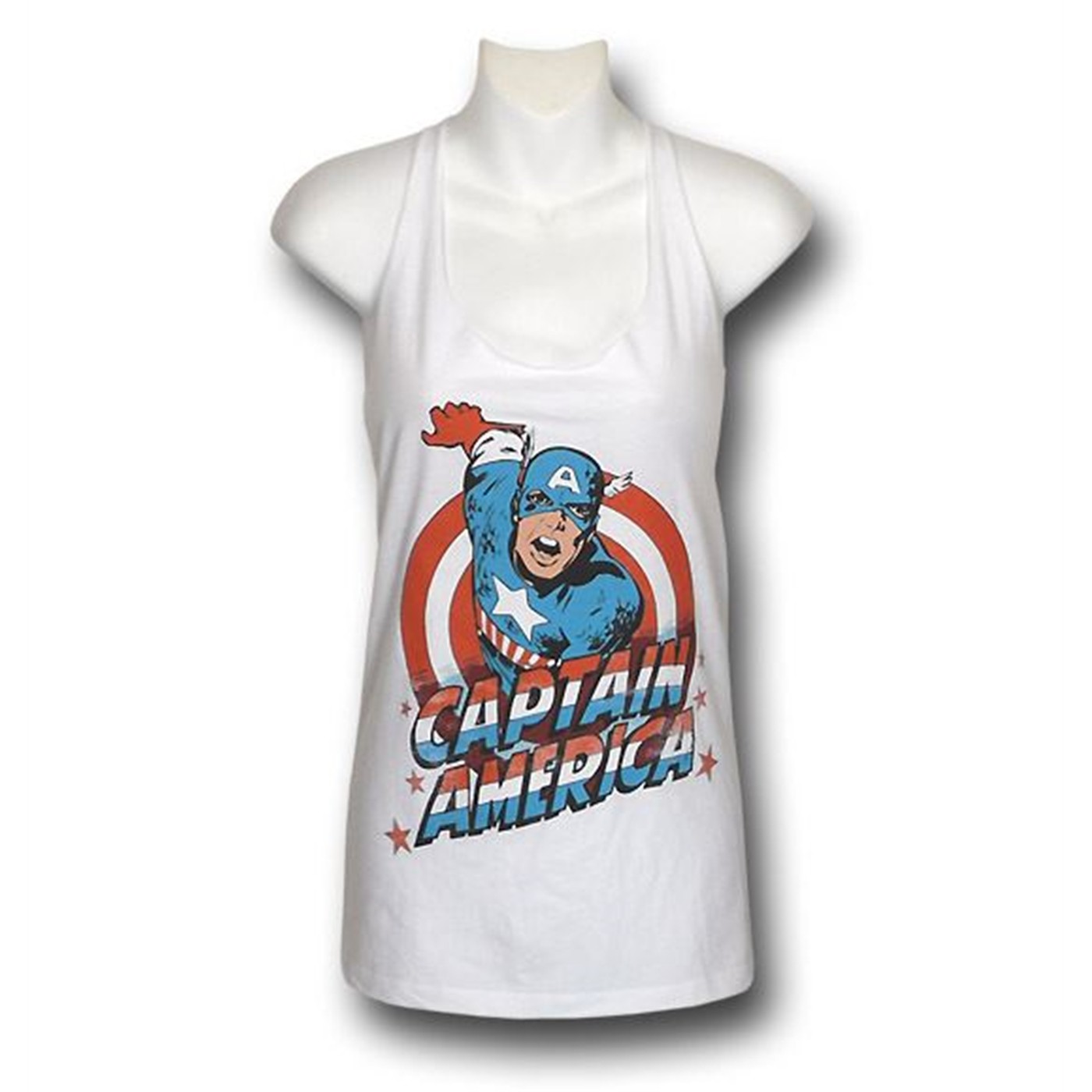Captain America Womens Cut Tank Top, White