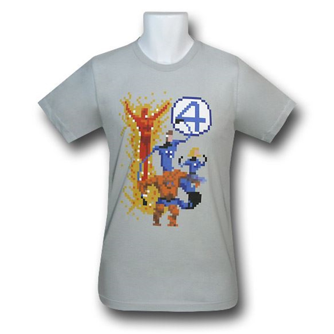 Fantastic Four Pixilated Group 30 Single T-Shirt, Grey