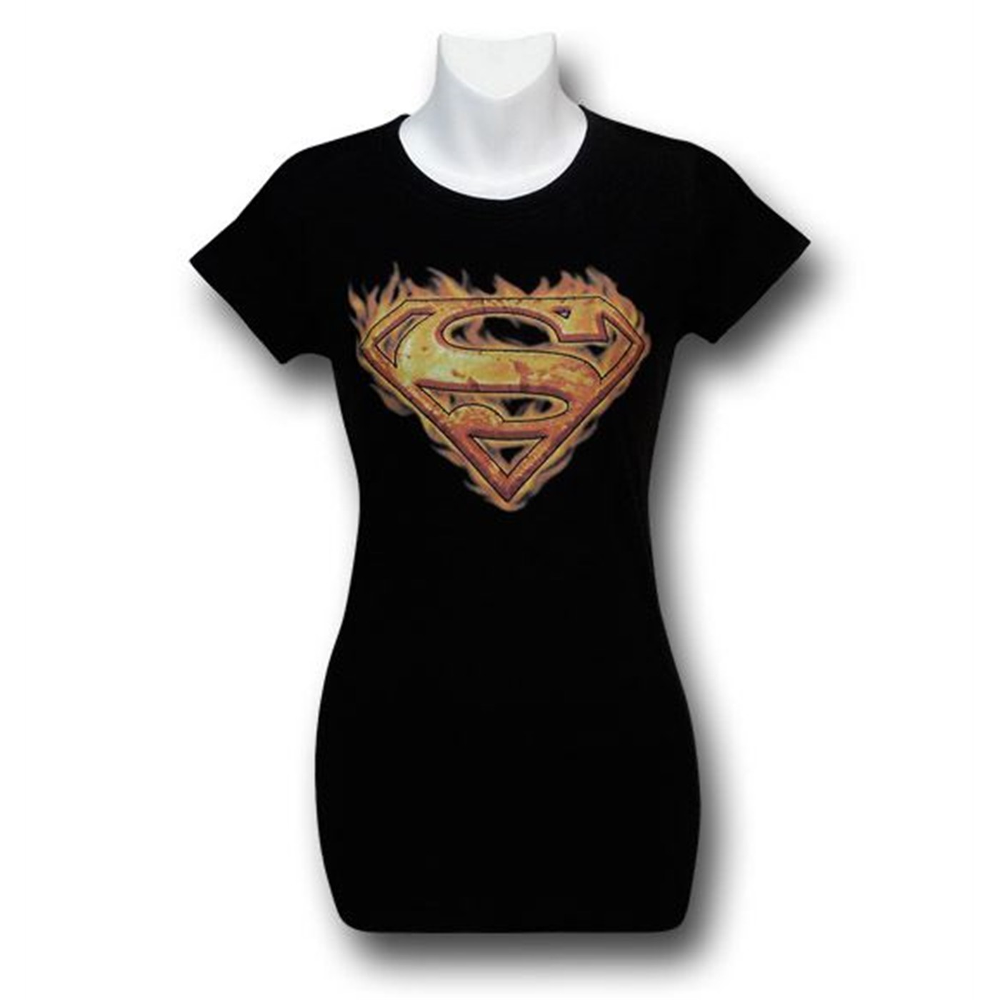 Superman Flame Symbol Juniors T-Shirt, Black