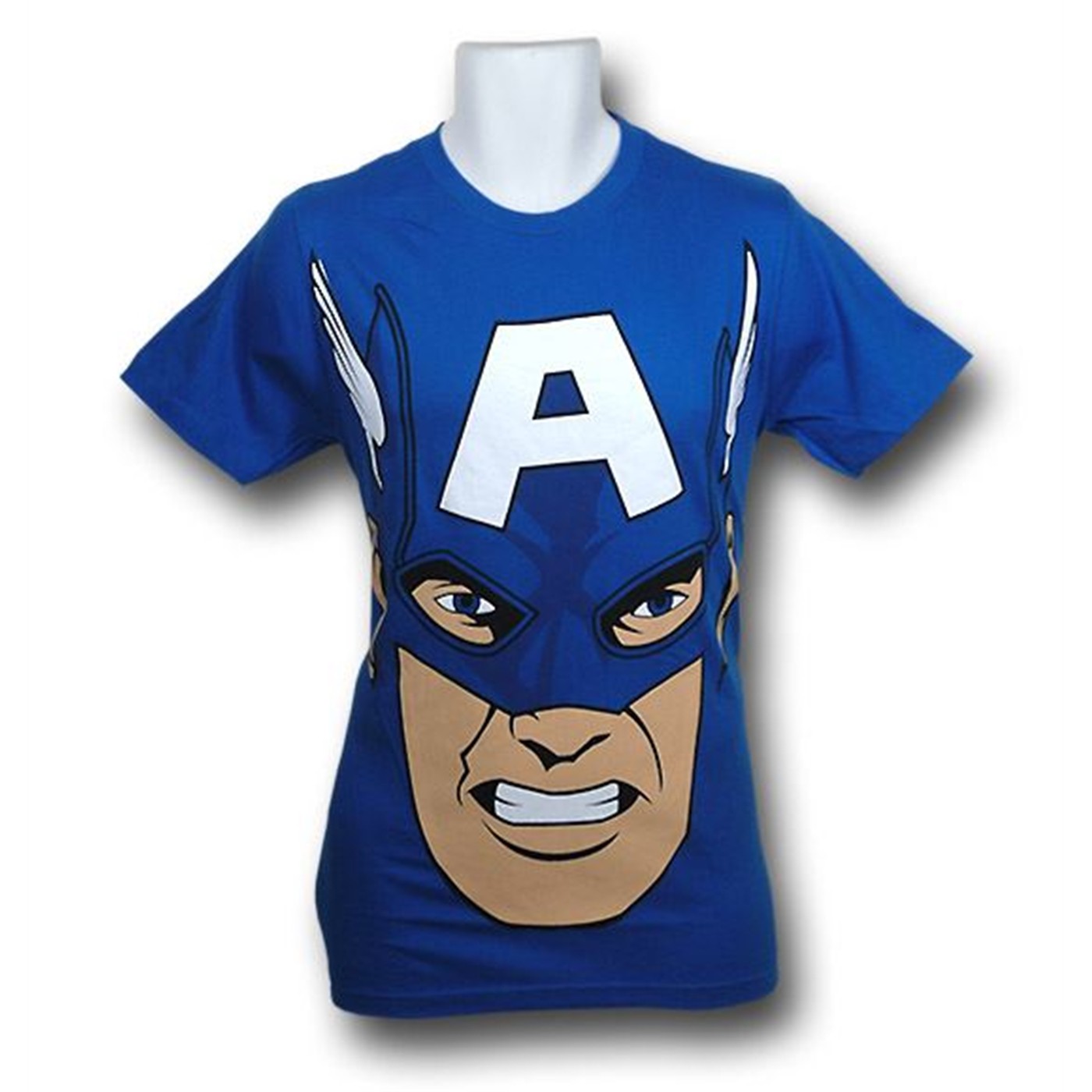Captain America Face Close Up (30 Single) T-Shirt, Blue