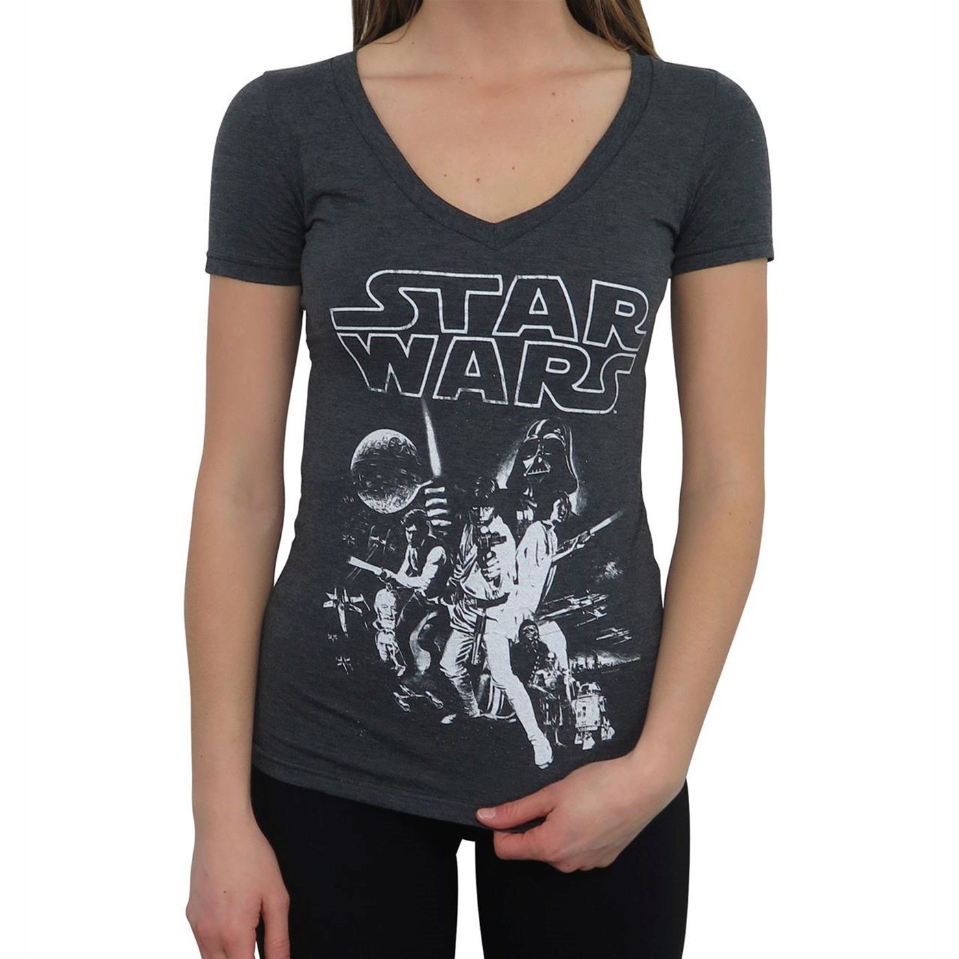 Star Wars Women's Heather Charcoal Poster T-Shirt, Grey
