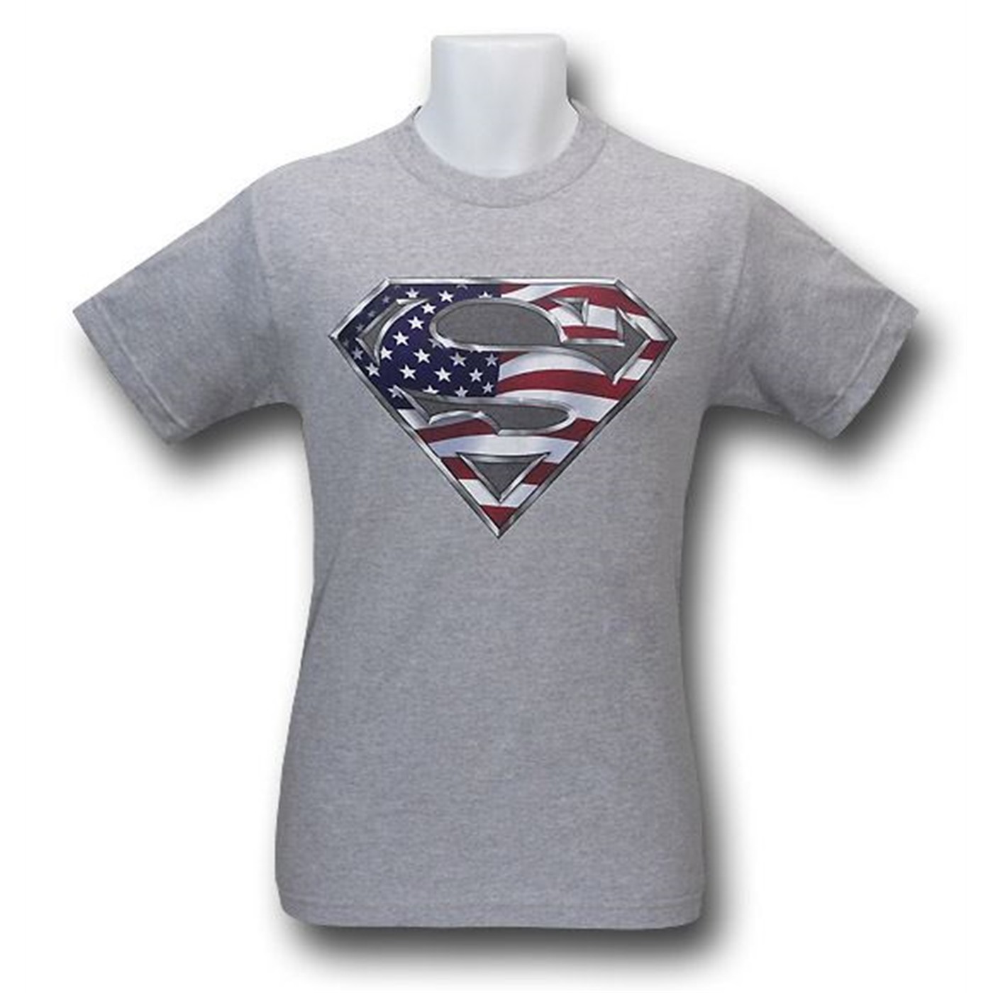 Superman American Flag T-Shirt, Grey