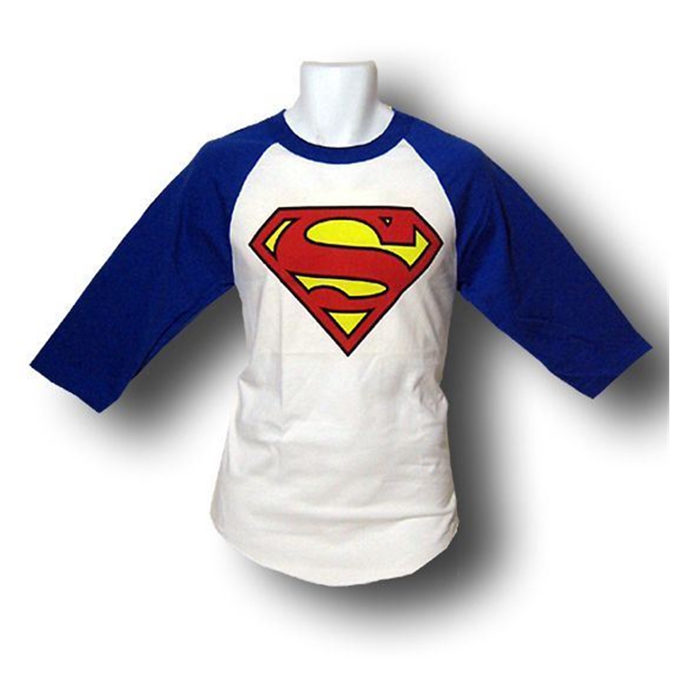 Superman Symbol Blue & White Baseball T-Shirt, White