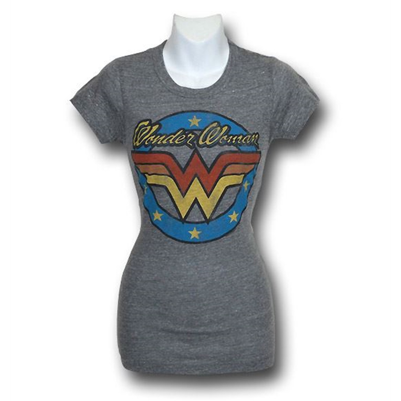 Wonder Woman Round Symbol Jr Junk Food T-Shirt, Grey