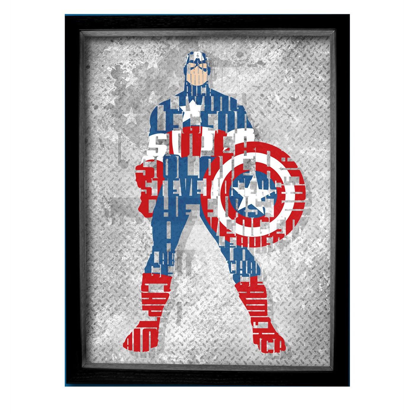 Captain America Word Mosaic Shadowbox Art, Blue