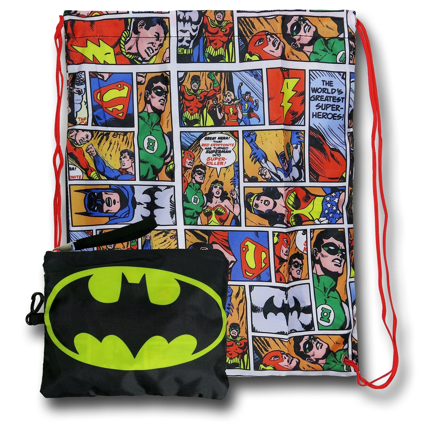 Batman Superman Foldable Cinch Bag, Red
