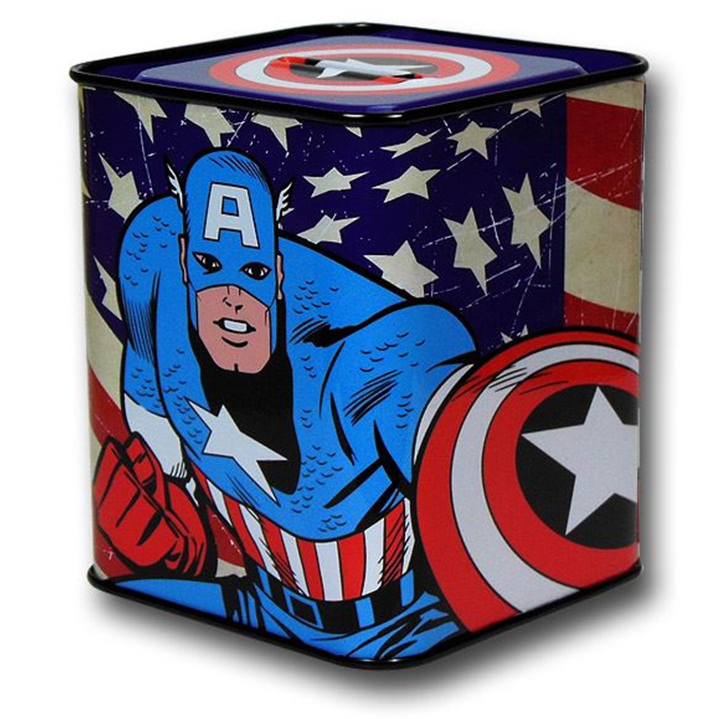 Captain America Stars and Stripes Tin Bank, Blue