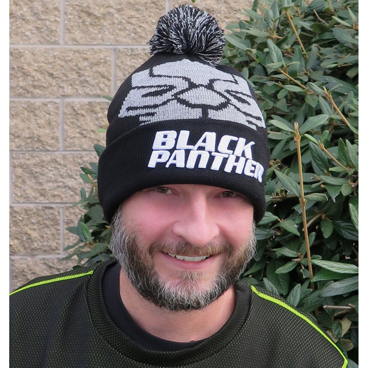 Black Panther Icon Pom Pom Beanie, Black