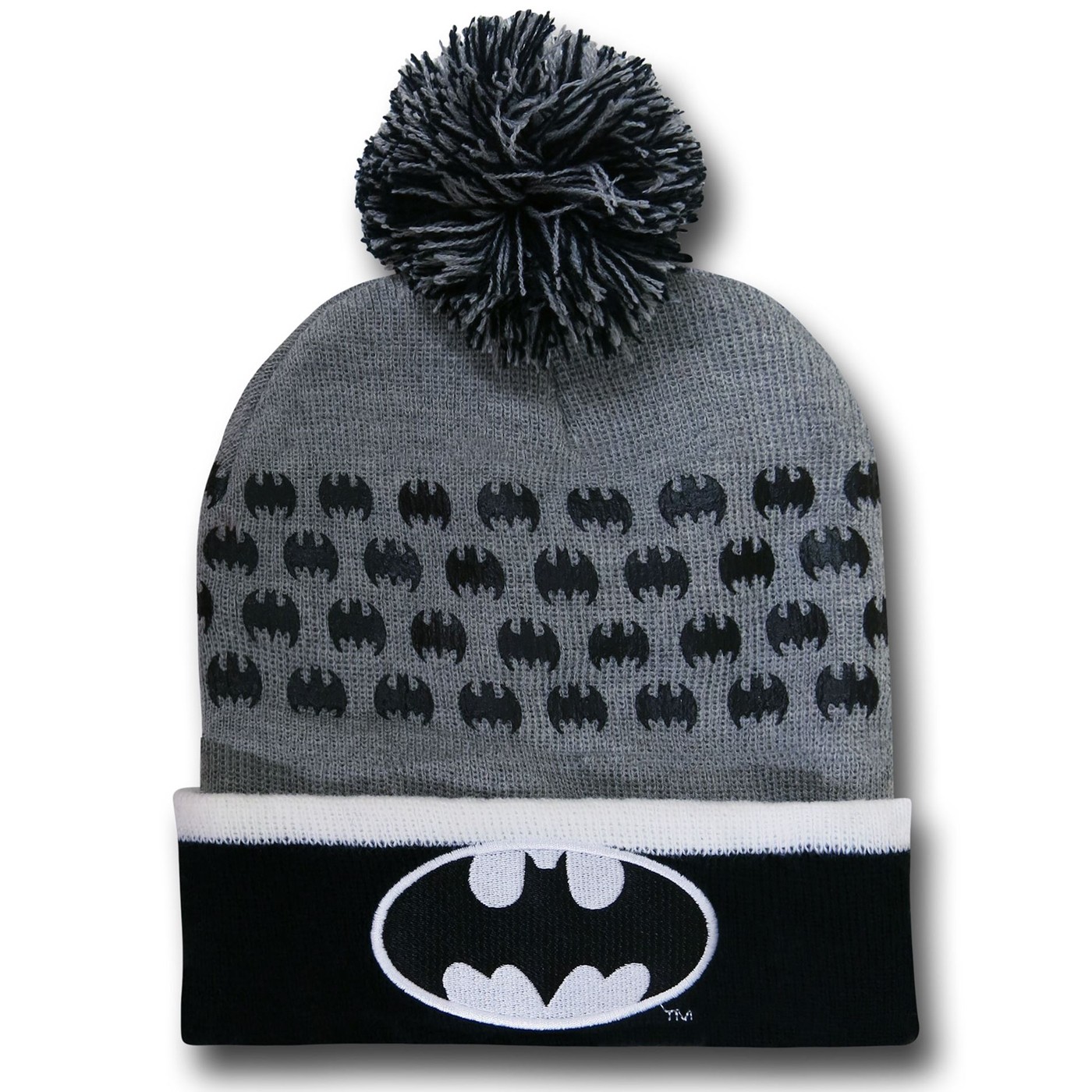 Batman Grey Print Pom Pom Beanie, Grey