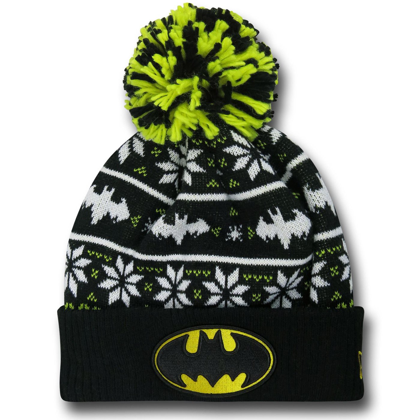 Batman Symbol Knit Pom Pom Beanie, Black