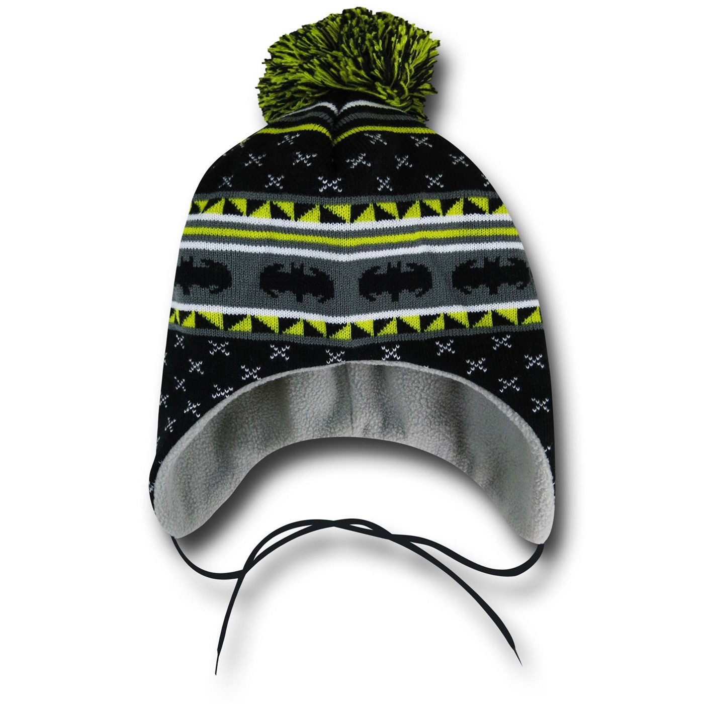 Batman Shoelace Peruvian Pom Beanie, Black