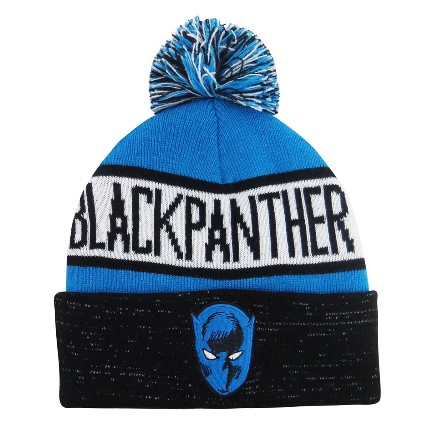 Black Panther Reflective Cuff Pom Pom Beanie, Blue