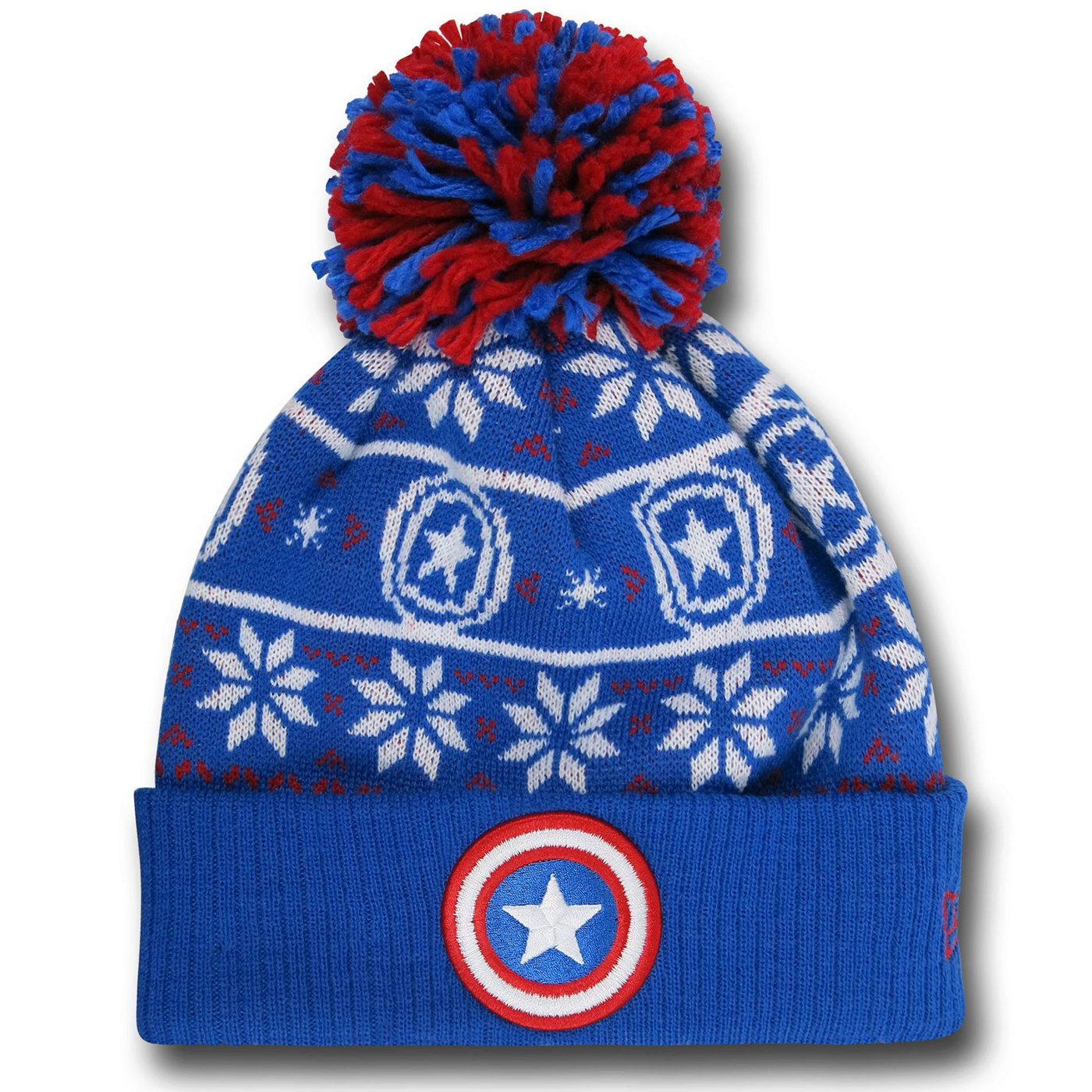 Captain America Symbol Knit Pom Pom Beanie, Blue