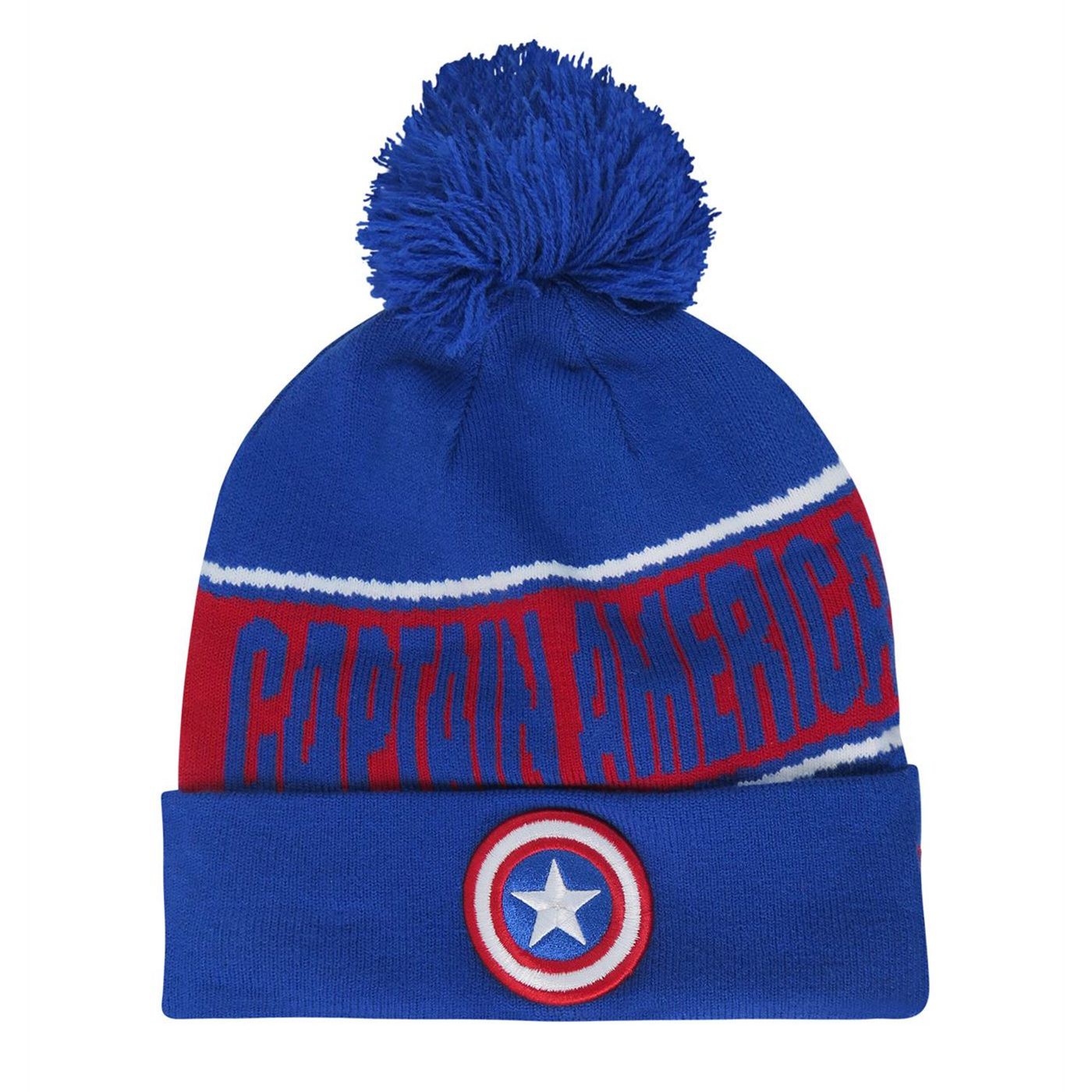 Captain America Fleece Lined Pom Pom Beanie, Blue