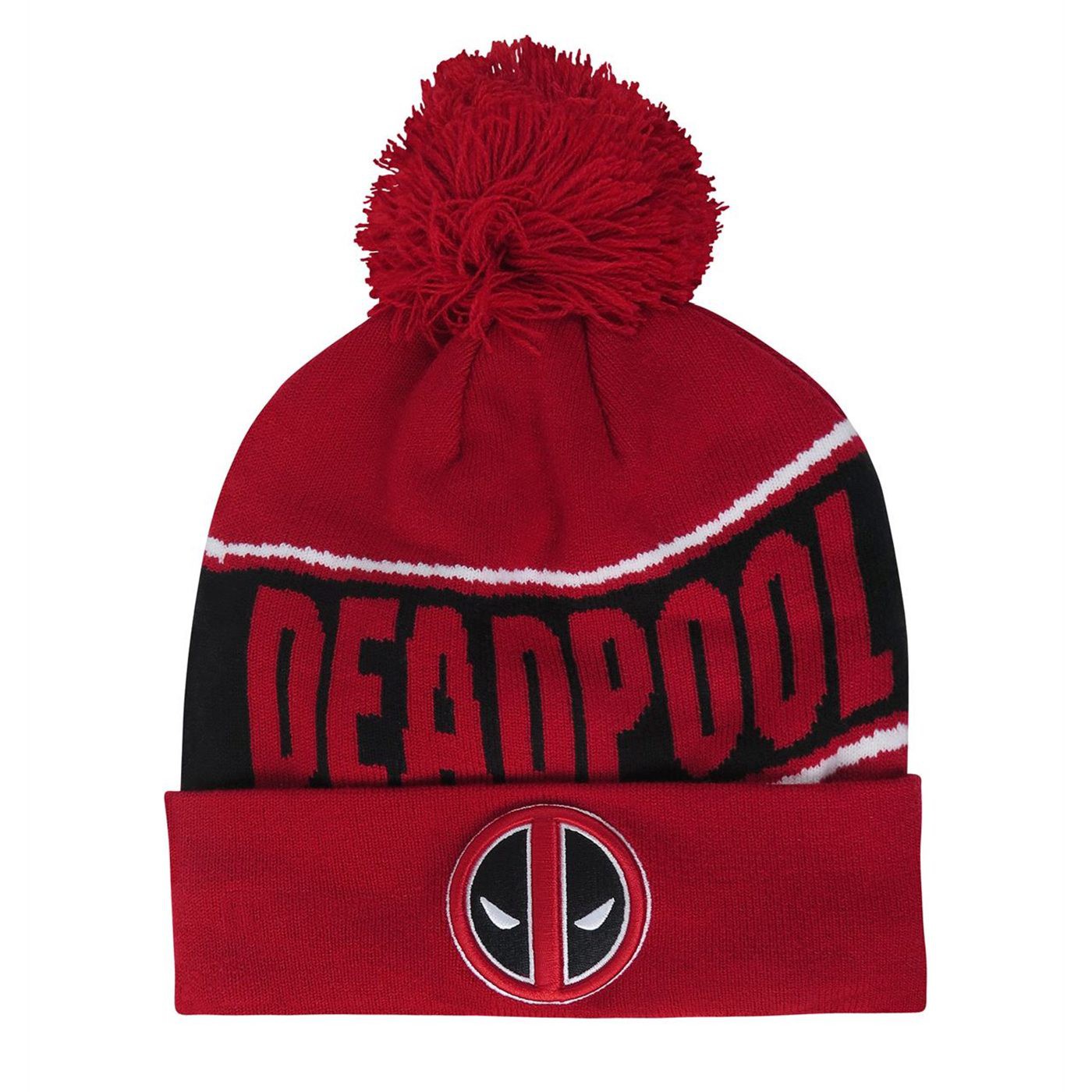 Deadpool Fleece Lined Pom Pom Beanie, Red