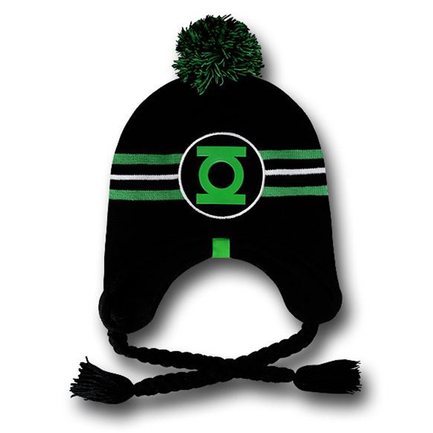 Green Lantern Symbol Pom Top Peruvian Beanie, Black