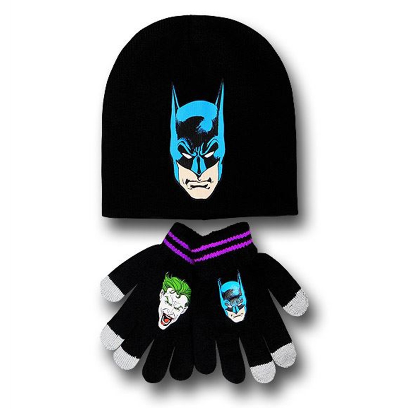 Batman & Joker Reversible Kids Beanie & Glove Set, Black