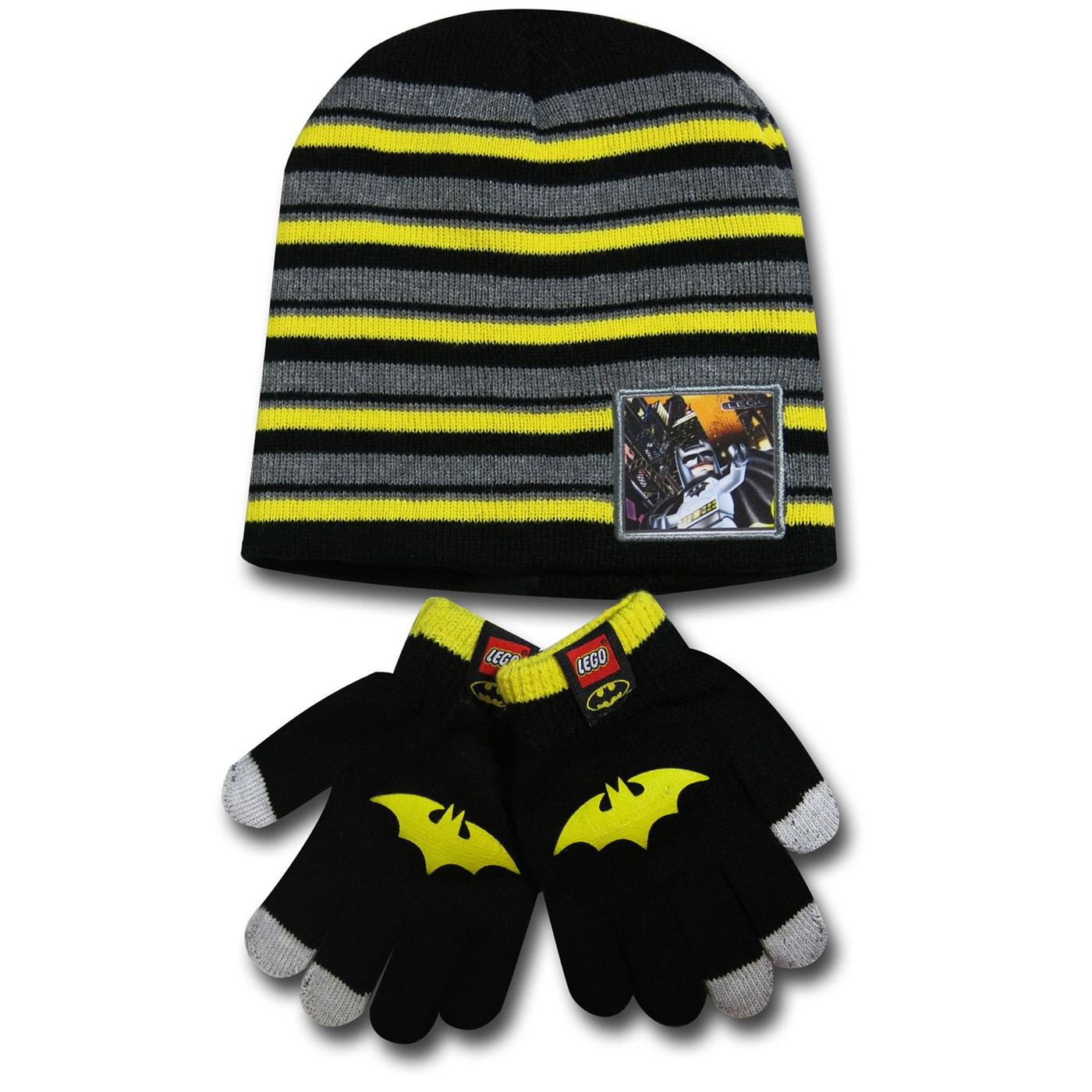 Batman Striped Lego Kids Beanie & Glove Set, Black