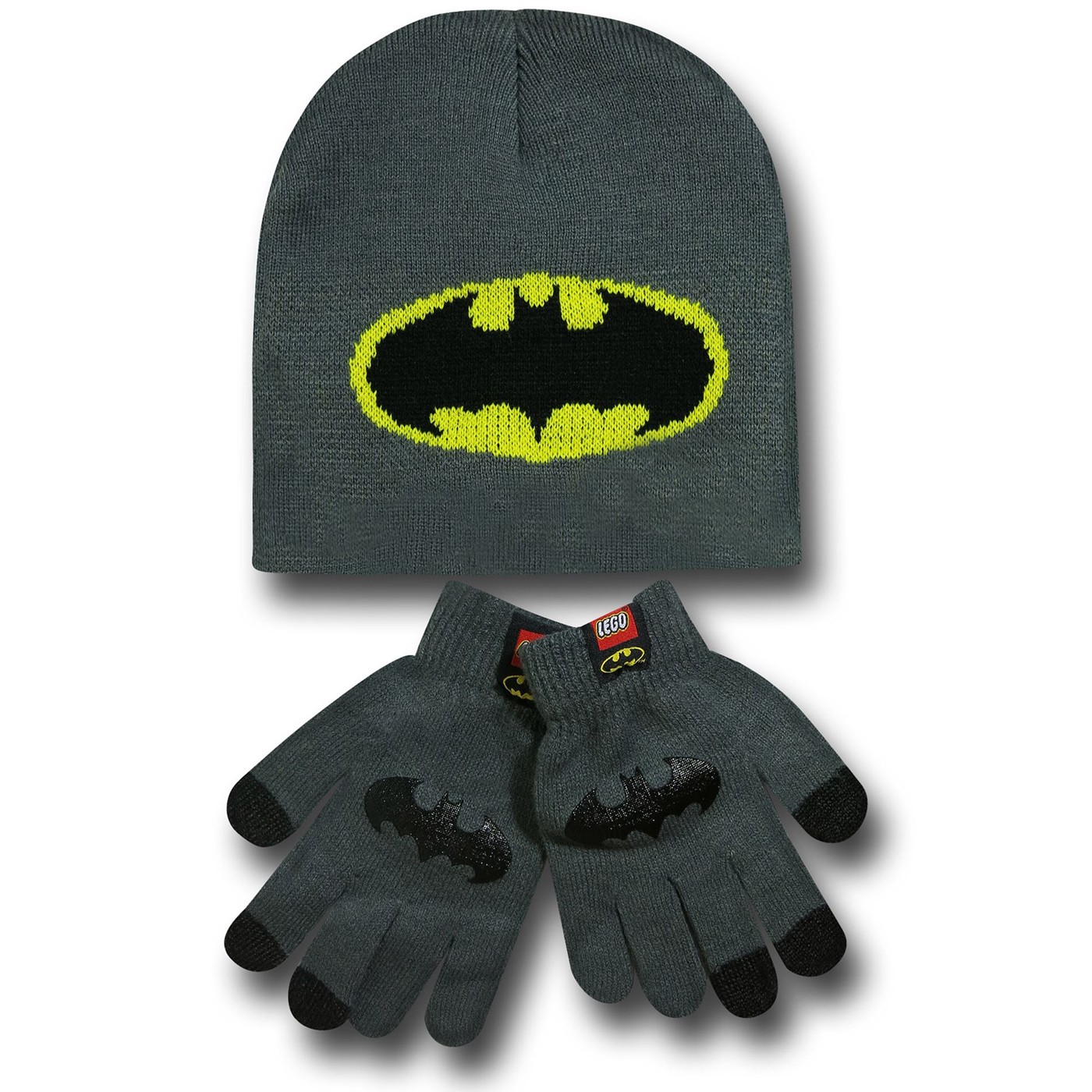 Batman Lego Symbol Charcoal Kids Beanie & Glove Set, Grey